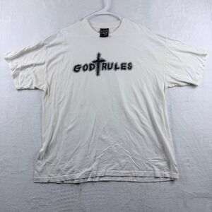 Top Heavy T-Shirt God Rules Cross Graphic White XL